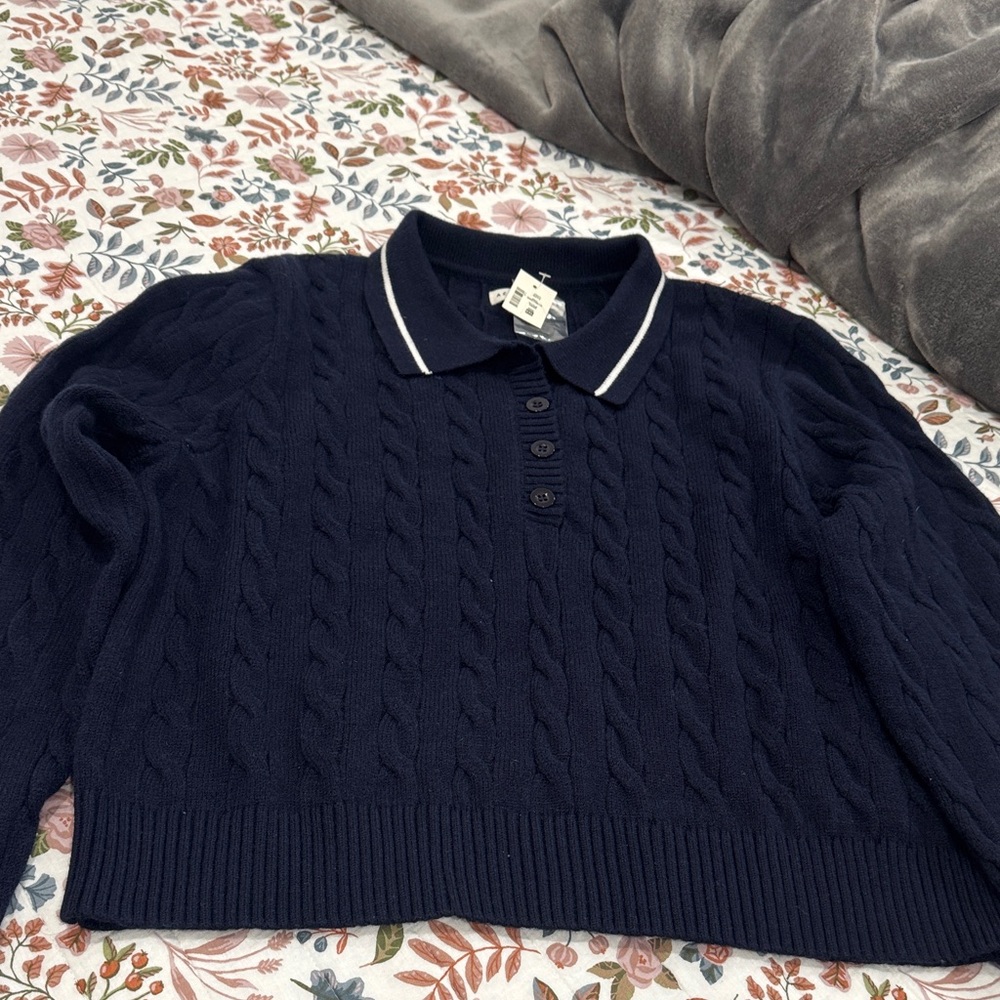 Aeropostale Navy Cable Knit Sweater with Collar